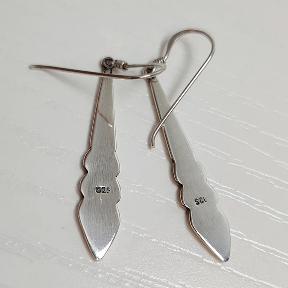 Vintage Sterling Silver Southwestern Elongated Drop Dangle Earrings - Picture 4 of 8